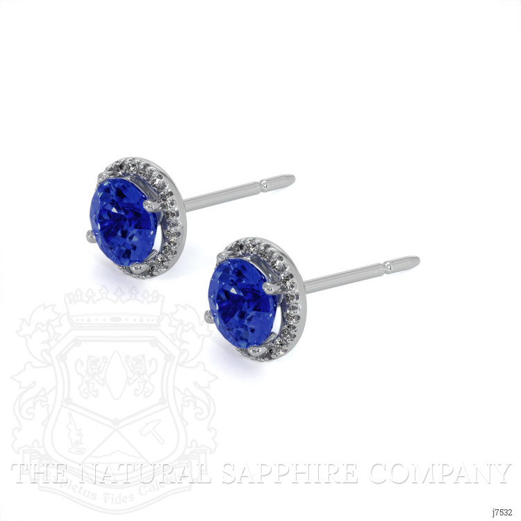 1.20 Ct.Tw. Blue Sapphire and Natural Diamond Studs Earrings, 18K White Gold