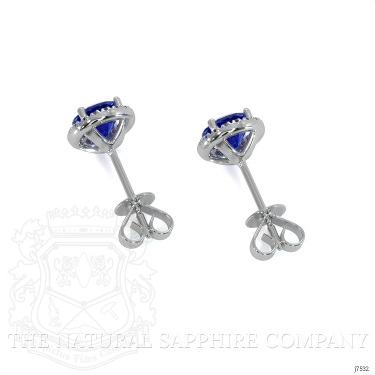 1.20 Ct.Tw. Blue Sapphire and Natural Diamond Studs Earrings, 18K White Gold