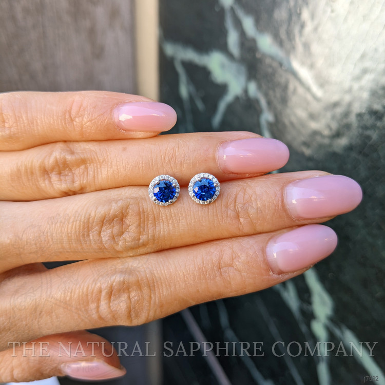 1.20 Ct.Tw. Blue Sapphire and Natural Diamond Studs Earrings, 18K White Gold