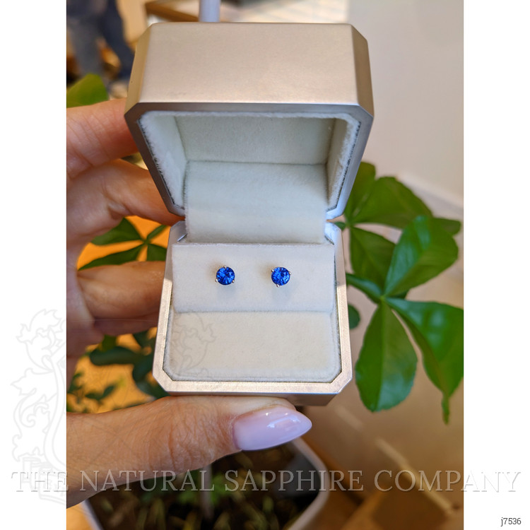 0.65 Ct.Tw. Blue Sapphire Studs Earrings, 14K White Gold