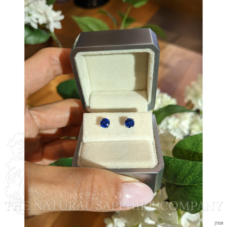 0.71 Ct.Tw. Blue Sapphire Studs Earrings, 14K White Gold