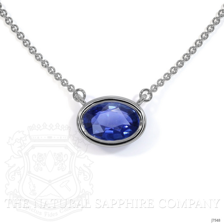0.69 Ct. Blue Sapphire Solitaire Necklace, 14K White Gold