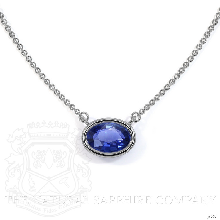 0.69 Ct. Blue Sapphire Solitaire Necklace, 14K White Gold