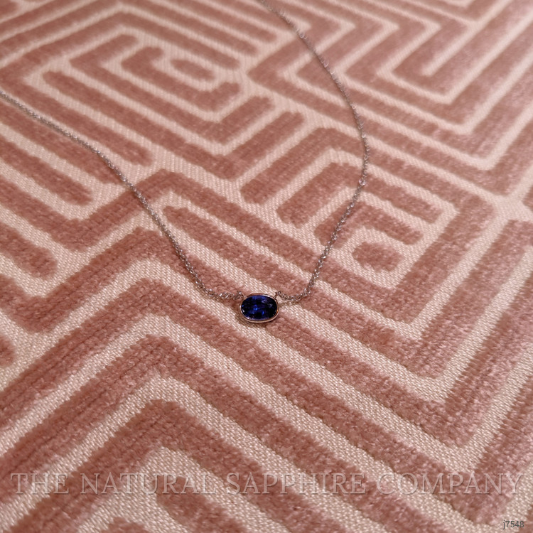 0.69 Ct. Blue Sapphire Solitaire Necklace, 14K White Gold