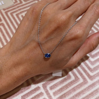 0.69 Ct. Blue Sapphire Solitaire Necklace, 14K White Gold Life Style