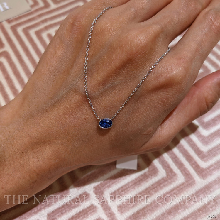 0.69 Ct. Blue Sapphire Solitaire Necklace, 14K White Gold