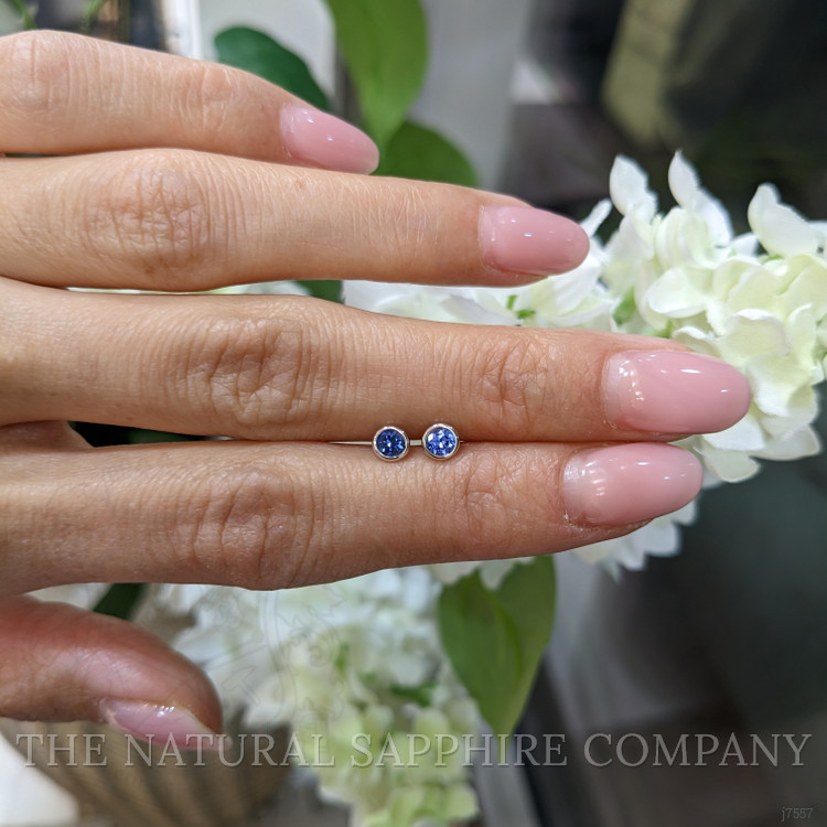 0.40 Ct.Tw. Blue Sapphire Studs Earrings, 14K White Gold
