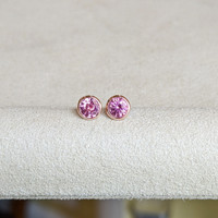 0.85&nbsp;Ct.Tw.Total Carat Weight Pink Sapphire Studs Earrings, 14K Rose Gold Life Style