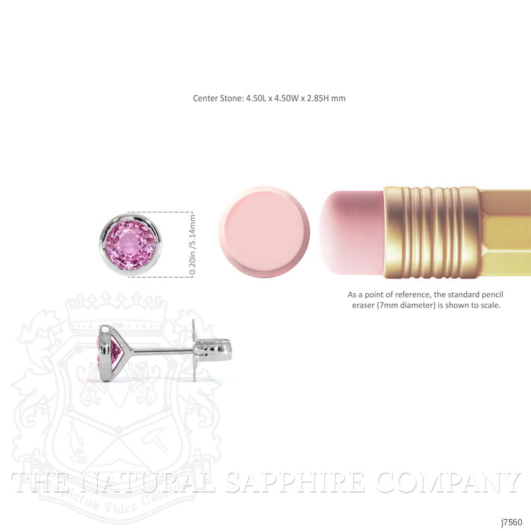 0.80 Ct.Tw. Pink Sapphire Studs Earrings, 14K White Gold