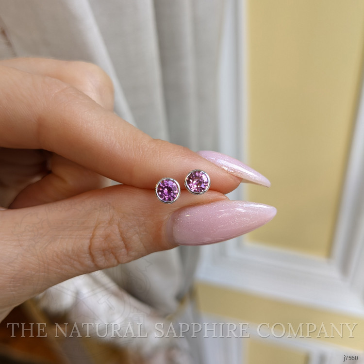0.80 Ct.Tw. Pink Sapphire Studs Earrings, 14K White Gold