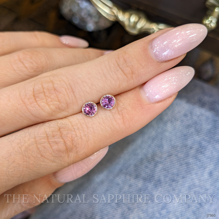 0.80 Ct.Tw. Pink Sapphire Studs Earrings, 14K White Gold