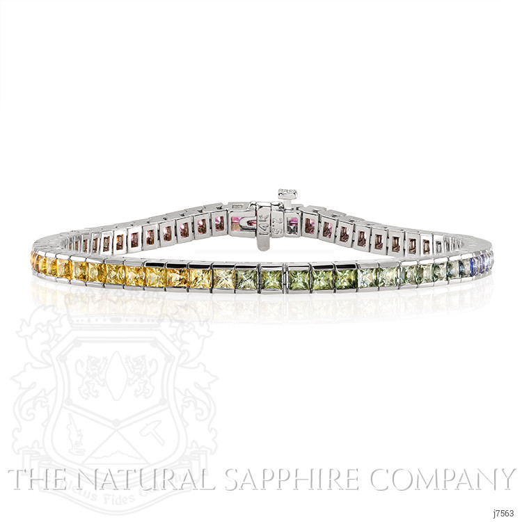7.68 Ct.Tw. Multi Color Sapphire Tennis/Riviere Bracelet, 14K White Gold