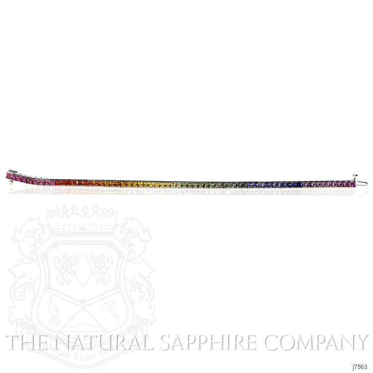 7.68 Ct.Tw. Multi Color Sapphire Tennis/Riviere Bracelet, 14K White Gold