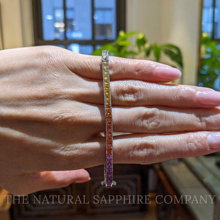 7.68 Ct.Tw. Multi Color Sapphire Tennis/Line Bracelet, 14K White Gold