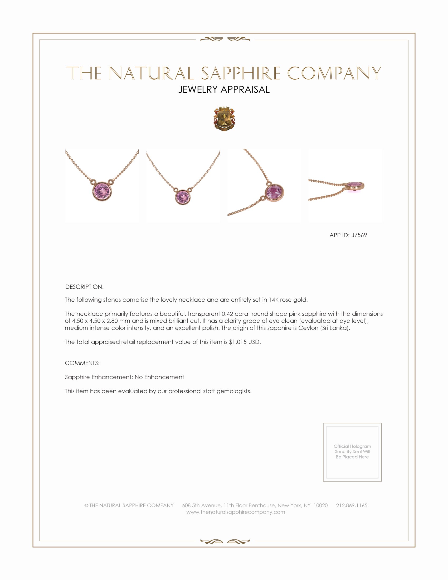 0.42 Ct. Pink Sapphire Bezel Necklace, 14K Rose Gold