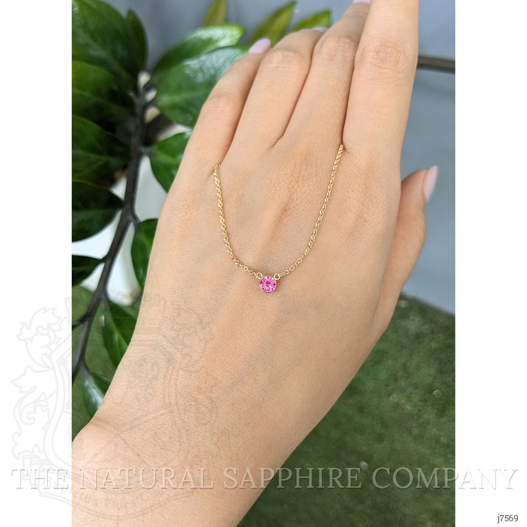 0.42 Ct. Pink Sapphire Bezel Necklace, 14K Rose Gold