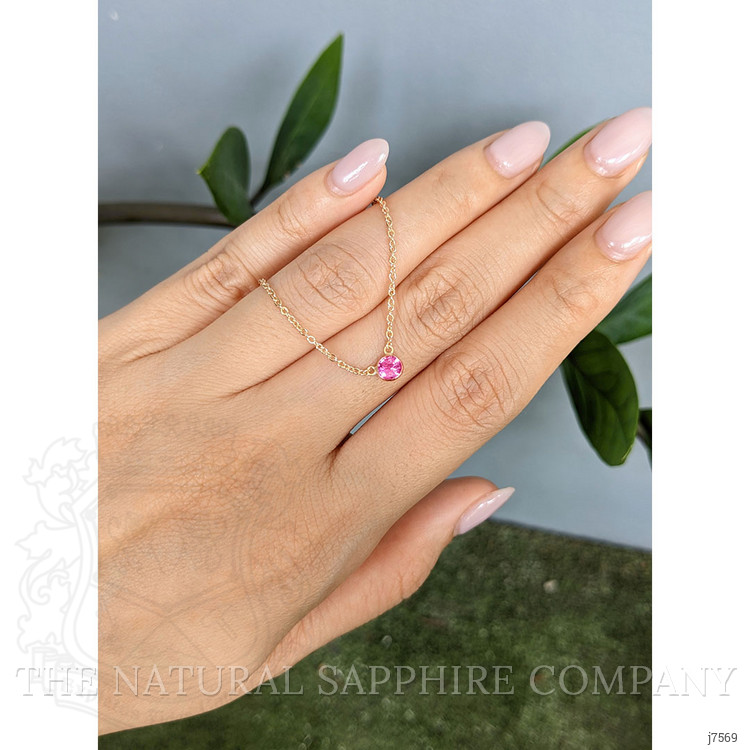 0.42 Ct. Pink Sapphire Bezel Necklace, 14K Rose Gold