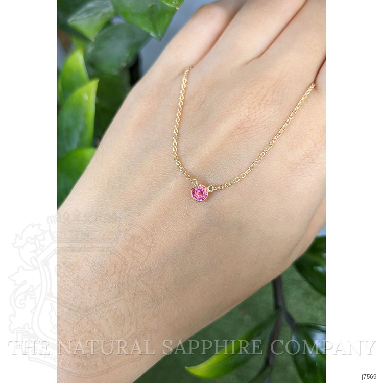 0.42 Ct. Pink Sapphire Bezel Necklace, 14K Rose Gold