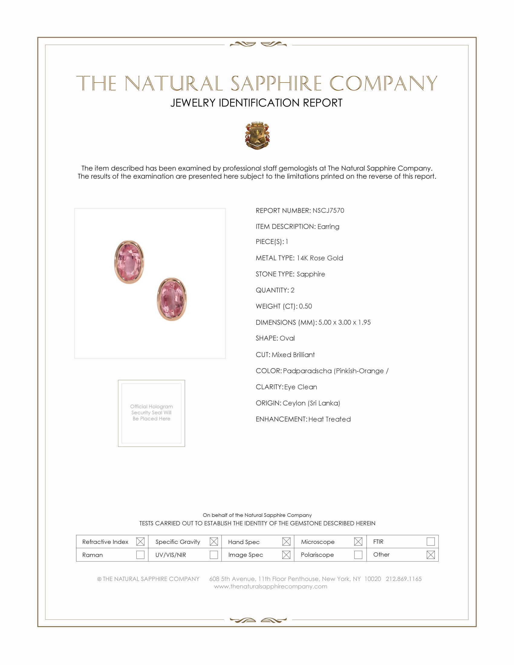 0.50 Ct.Tw. Pink Sapphire Studs Earrings, 14K Rose Gold