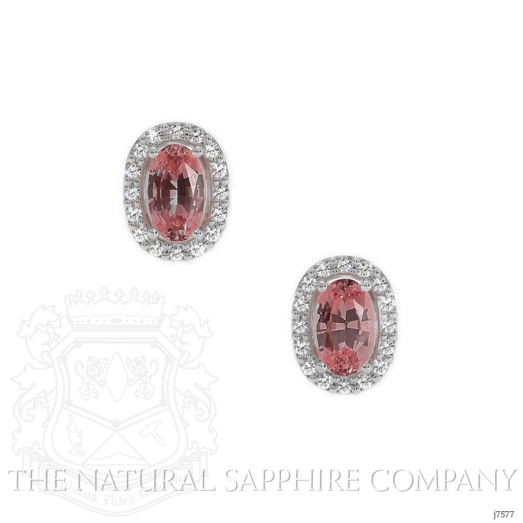 0.50 Ct.Tw. Padparadscha Sapphire and Natural Diamond Pave Earrings, 14K White Gold