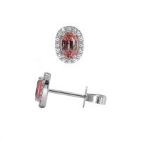 0.50 Ct.Tw. Padparadscha Sapphire and Natural Diamond Pave Earrings, 14K White Gold Image