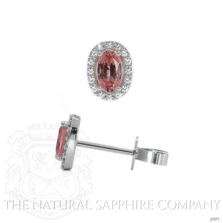 0.50 Ct.Tw. Padparadscha Sapphire and Natural Diamond Pave Earrings, 14K White Gold