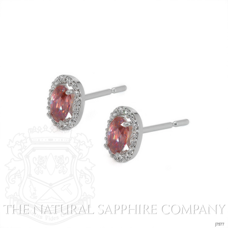 0.50 Ct.Tw. Padparadscha Sapphire and Natural Diamond Pave Earrings, 14K White Gold