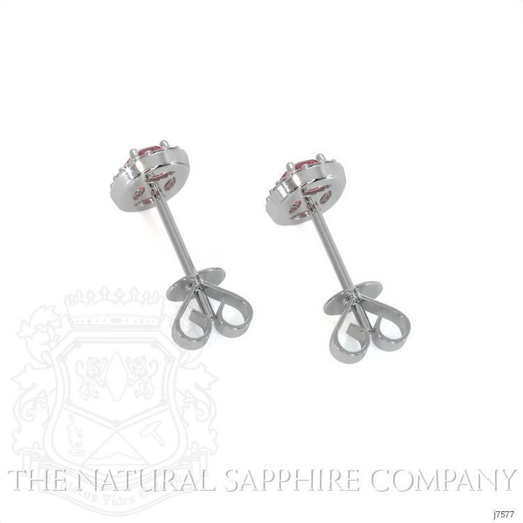 0.50 Ct.Tw. Padparadscha Sapphire and Natural Diamond Pave Earrings, 14K White Gold