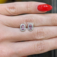 0.50 Ct.Tw. Padparadscha Sapphire and Natural Diamond Pave Earrings, 14K White Gold Life Style