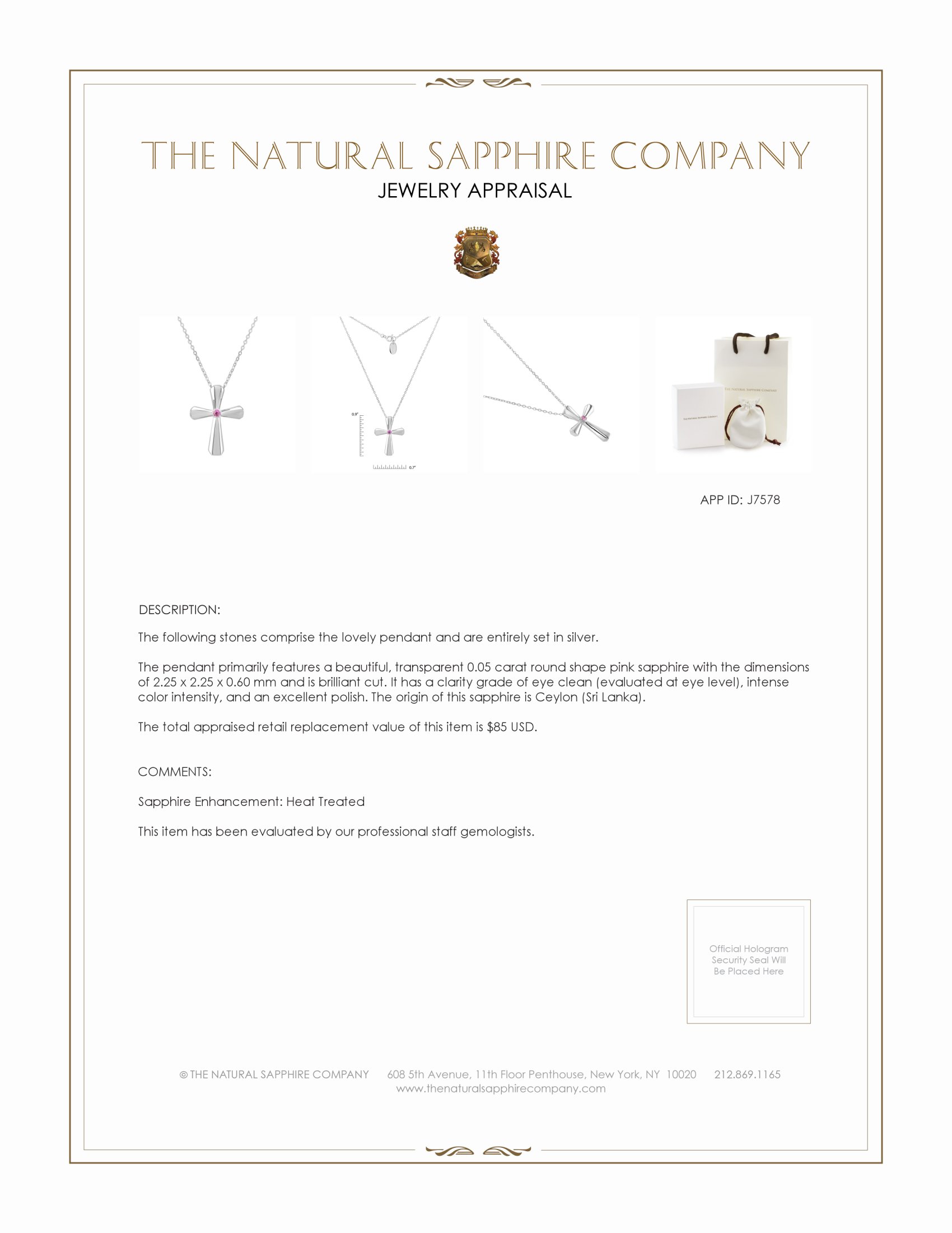 0.05 Ct. Pink Sapphire Solitaire Pendant, Silver