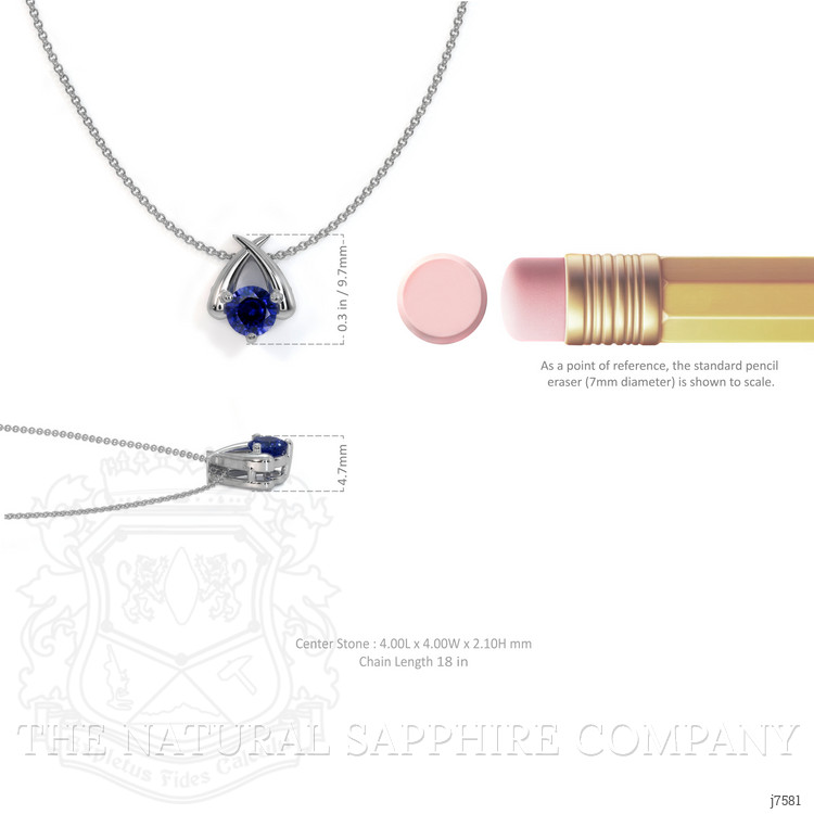 0.30 Ct. Blue Sapphire Solitaire Pendant, 14K White Gold