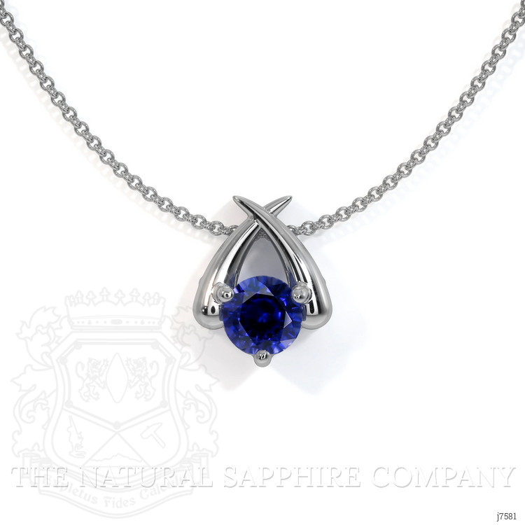 0.30 Ct. Blue Sapphire Solitaire Pendant, 14K White Gold