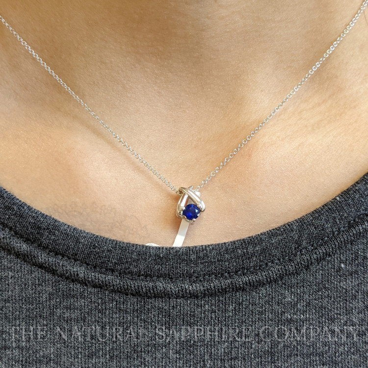 0.30 Ct. Blue Sapphire Solitaire Pendant, 14K White Gold