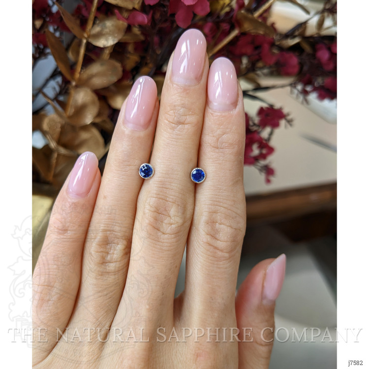 0.75 Ct.Tw. Blue Sapphire Studs Earrings, 14K White Gold