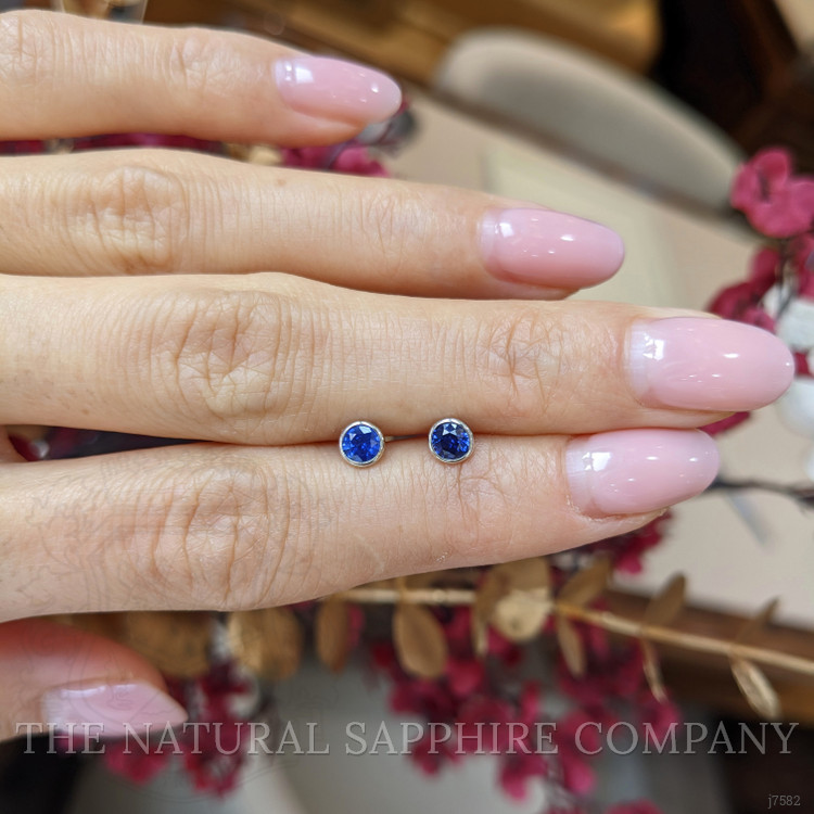 0.75 Ct.Tw. Blue Sapphire Studs Earrings, 14K White Gold