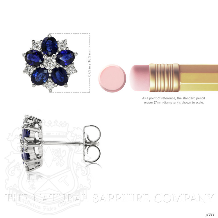 2.05 Ct.Tw. Blue Sapphire and Natural Diamond Accent Stones Earrings, 18K White Gold