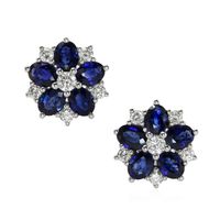 2.05&nbsp;Ct.Tw.Total Carat Weight Blue Sapphire and Natural Diamond Accent Stones Earrings, 18K White Gold Video
