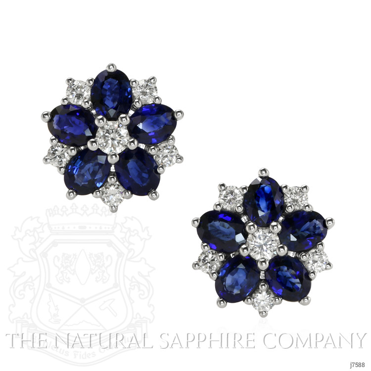 2.05 Ct.Tw. Blue Sapphire and Natural Diamond Accent Stones Earrings, 18K White Gold