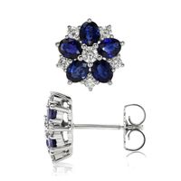 2.05&nbsp;Ct.Tw.Total Carat Weight Blue Sapphire and Natural Diamond Accent Stones Earrings, 18K White Gold Image