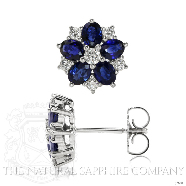 2.05 Ct.Tw. Blue Sapphire and Natural Diamond Accent Stones Earrings, 18K White Gold