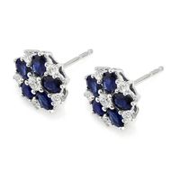 2.05&nbsp;Ct.Tw.Total Carat Weight Blue Sapphire and Natural Diamond Accent Stones Earrings, 18K White Gold Image