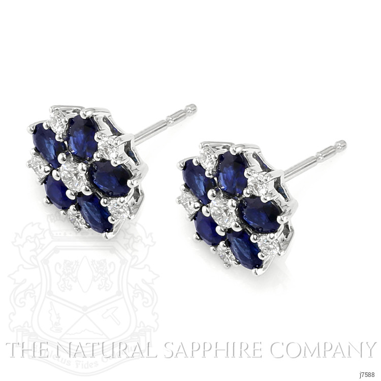 2.05 Ct.Tw. Blue Sapphire and Natural Diamond Accent Stones Earrings, 18K White Gold