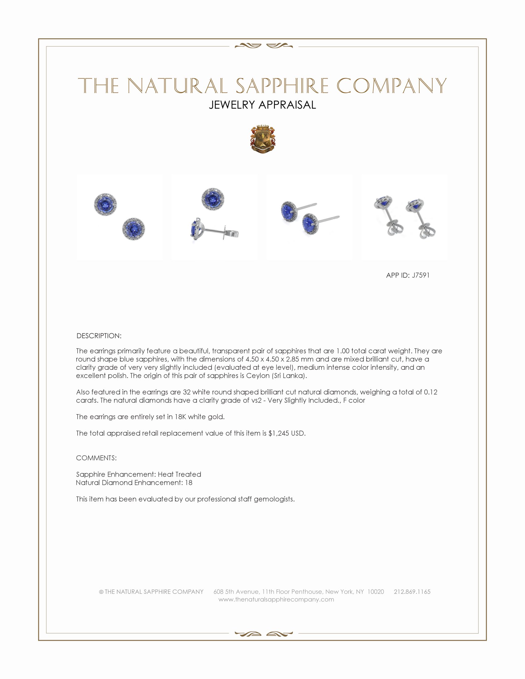 1.00 Ct.Tw. Blue Sapphire and Natural Diamond Pave Earrings, 18K White Gold