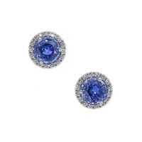1.00&nbsp;Ct.Tw.Total Carat Weight Blue Sapphire and Natural Diamond Pave Earrings, 18K White Gold Video