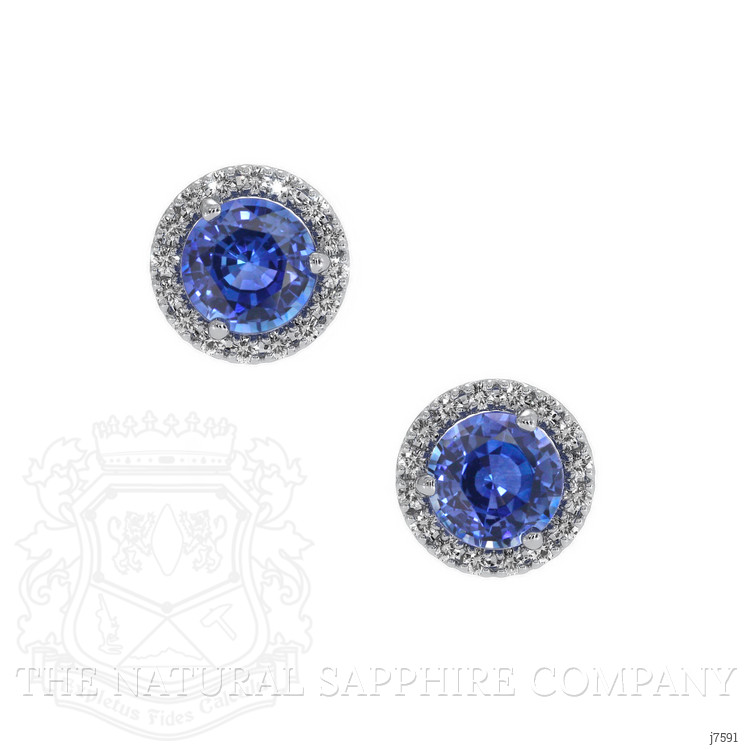 1.00 Ct.Tw. Blue Sapphire and Natural Diamond Pave Earrings, 18K White Gold