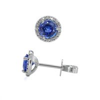 1.00&nbsp;Ct.Tw.Total Carat Weight Blue Sapphire and Natural Diamond Pave Earrings, 18K White Gold Image