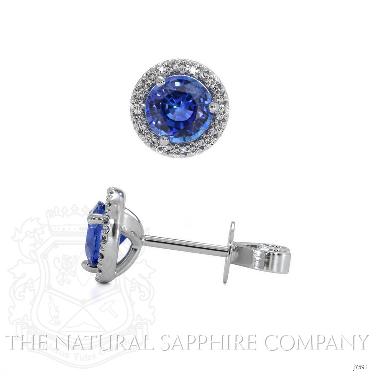 1.00 Ct.Tw. Blue Sapphire and Natural Diamond Pave Earrings, 18K White Gold