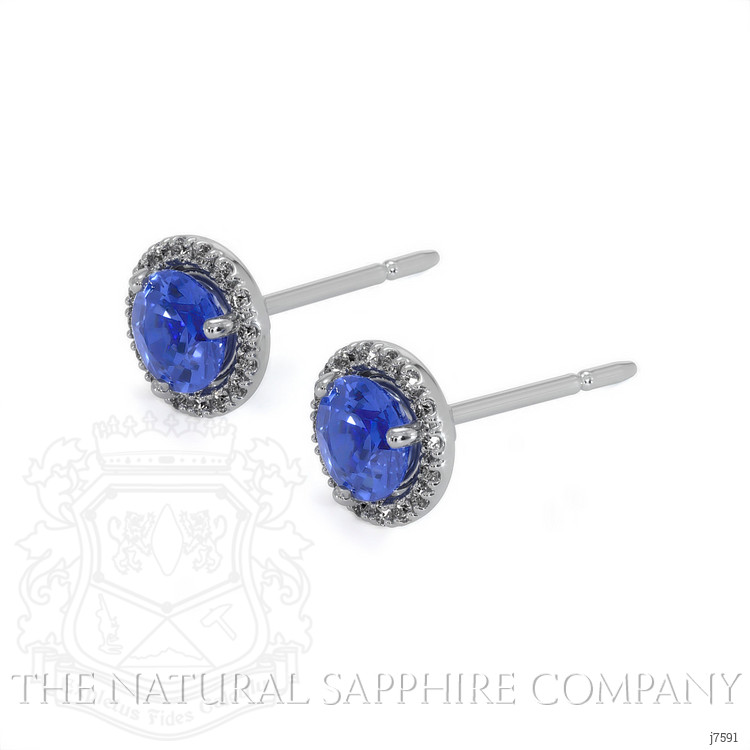 1.00 Ct.Tw. Blue Sapphire and Natural Diamond Pave Earrings, 18K White Gold