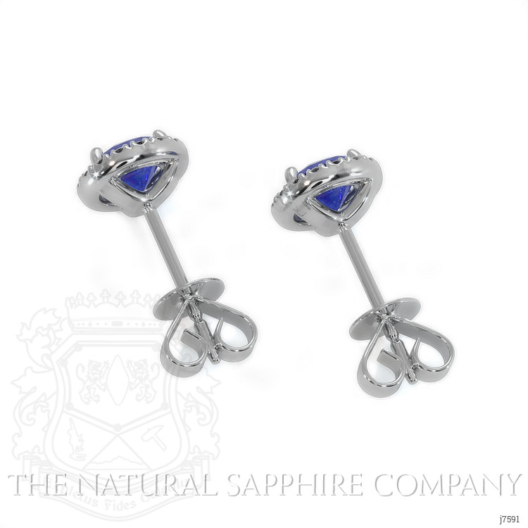 1.00 Ct.Tw. Blue Sapphire and Natural Diamond Pave Earrings, 18K White Gold