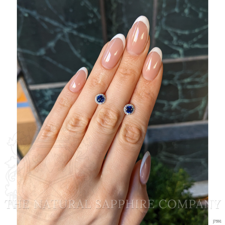 0.90 Ct.Tw. Blue Sapphire and Natural Diamond Pave Earrings, 18K White Gold